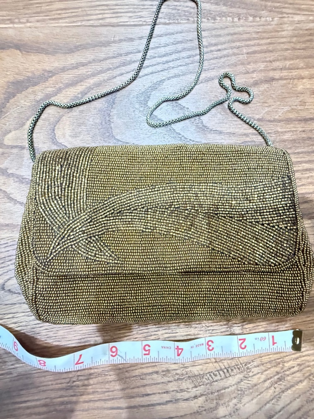 CLUTCH, EVENING BAG, GOLD BEADED
